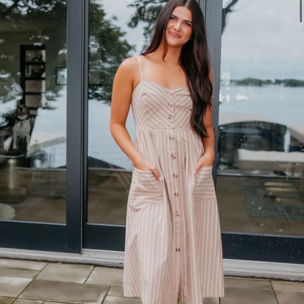 Indigo Rein Beige Striped Midi Dress